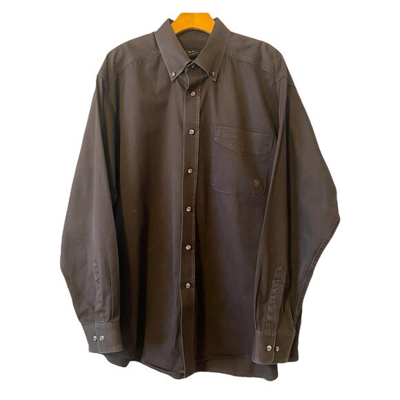Ariat Men’s Shirt Solid Twill Brown Orange Button Down Long Sleeves 2012 - Picture 3 of 12